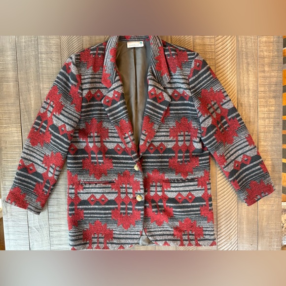 DANIELLE B - Vintage Red/Black/Gray Patterned Blazer Women’s Size Medium - Picture 10 of 16